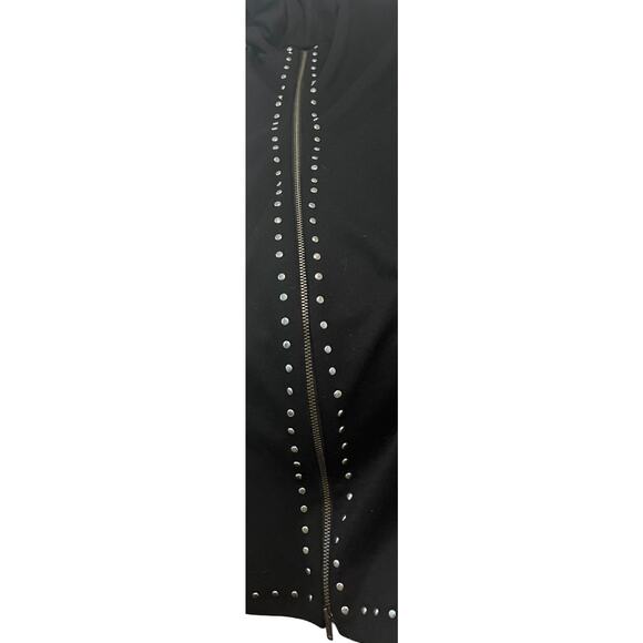 GUESS LONG SLV RND NECK MINI BODYCON DRESS, WOMENS, XS, BLACK & SILVER, ZIPPERS - Picture 8 of 12